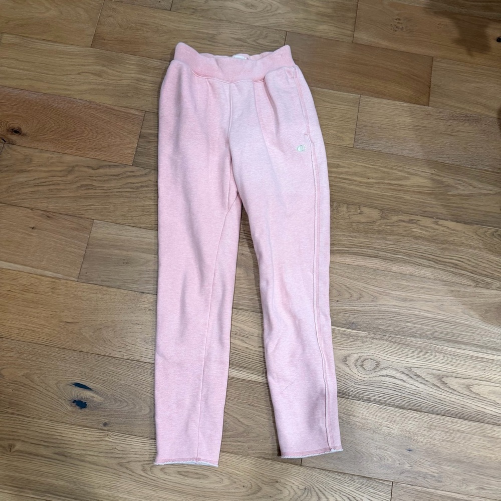 Champion Small Reversible Weave Natural State Sweatpants Pink Pockets Raw Hem